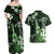 Hawaii Ukulele Couples Matching Off Shoulder Maxi Dress and Hawaiian Shirt Polynesian Pattern Mix Hibiscus Green Version LT05