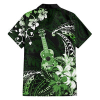 Hawaii Ukulele Family Matching Puletasi and Hawaiian Shirt Polynesian Pattern Mix Hibiscus Green Version LT05