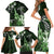 Hawaii Ukulele Family Matching Short Sleeve Bodycon Dress and Hawaiian Shirt Polynesian Pattern Mix Hibiscus Green Version LT05