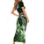 Hawaii Ukulele Family Matching Short Sleeve Bodycon Dress and Hawaiian Shirt Polynesian Pattern Mix Hibiscus Green Version LT05