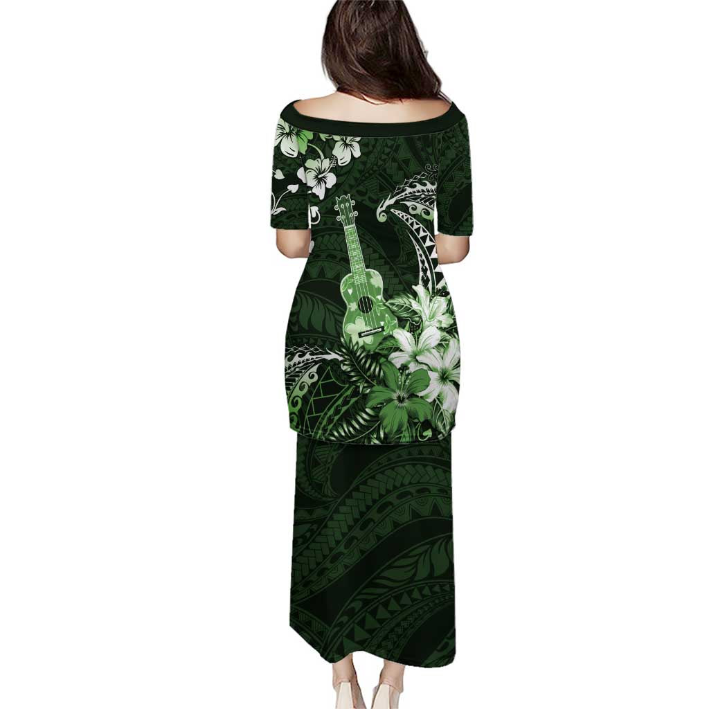 Hawaii Ukulele Puletasi Polynesian Pattern Mix Hibiscus Green Version LT05
