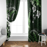 Hawaii Ukulele Window Curtain Polynesian Pattern Mix Hibiscus Green Version