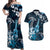 Hawaii Ukulele Couples Matching Off Shoulder Maxi Dress and Hawaiian Shirt Polynesian Pattern Mix Hibiscus Blue Version LT05