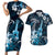 Hawaii Ukulele Couples Matching Short Sleeve Bodycon Dress and Hawaiian Shirt Polynesian Pattern Mix Hibiscus Blue Version LT05