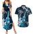 Hawaii Ukulele Couples Matching Summer Maxi Dress and Hawaiian Shirt Polynesian Pattern Mix Hibiscus Blue Version LT05