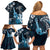 Hawaii Ukulele Family Matching Off Shoulder Short Dress and Hawaiian Shirt Polynesian Pattern Mix Hibiscus Blue Version LT05