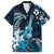 Hawaii Ukulele Family Matching Off Shoulder Short Dress and Hawaiian Shirt Polynesian Pattern Mix Hibiscus Blue Version LT05