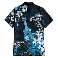 Hawaii Ukulele Family Matching Puletasi and Hawaiian Shirt Polynesian Pattern Mix Hibiscus Blue Version LT05
