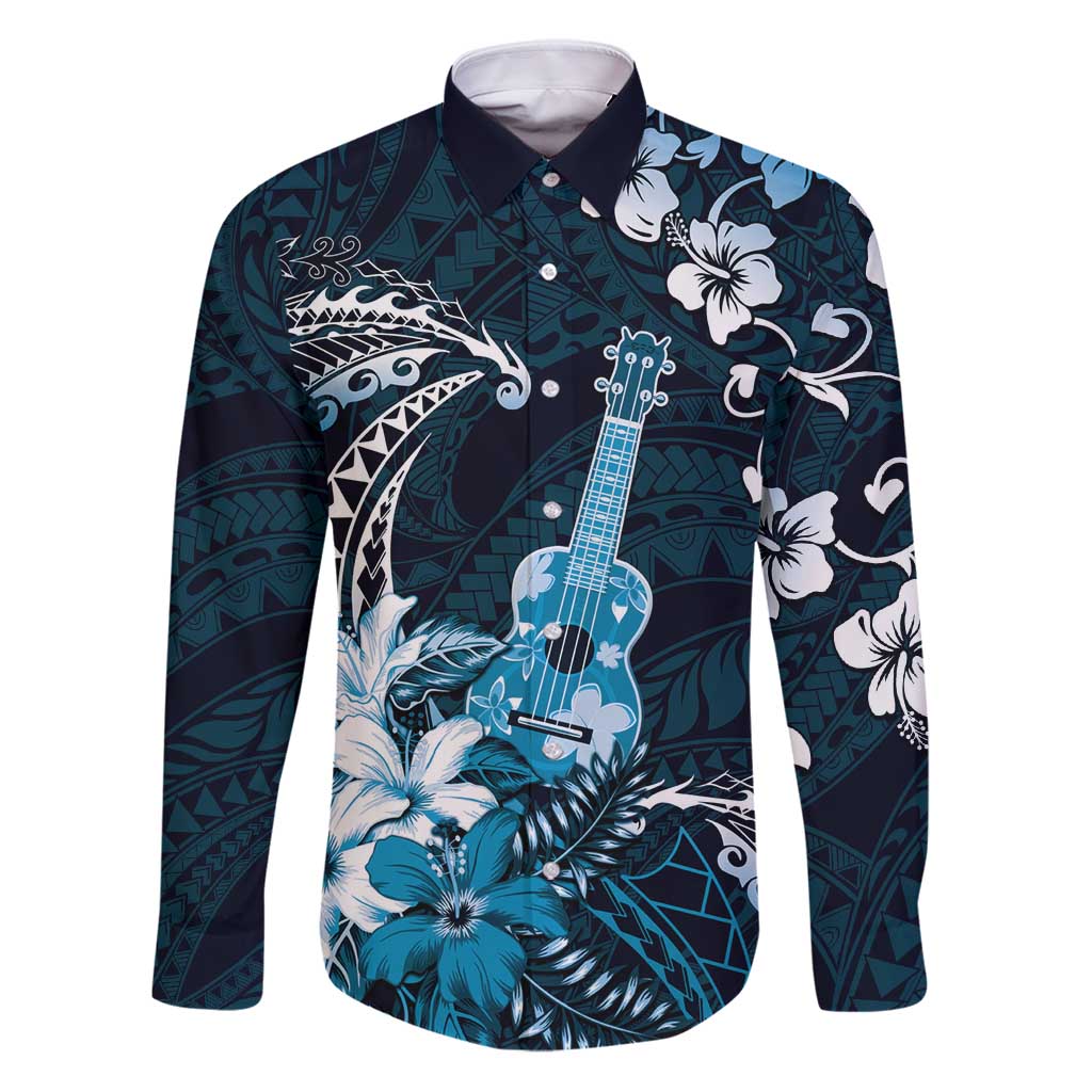 Hawaii Ukulele Family Matching Puletasi and Hawaiian Shirt Polynesian Pattern Mix Hibiscus Blue Version LT05