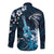 Hawaii Ukulele Long Sleeve Button Shirt Polynesian Pattern Mix Hibiscus Blue Version LT05