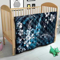 Hawaii Ukulele Quilt Polynesian Pattern Mix Hibiscus Blue Version