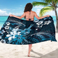Hawaii Ukulele Sarong Polynesian Pattern Mix Hibiscus Blue Version