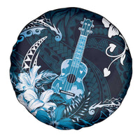 Hawaii Ukulele Spare Tire Cover Polynesian Pattern Mix Hibiscus Blue Version