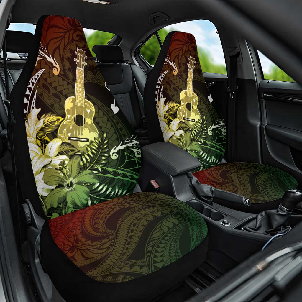 Hawaii Ukulele Car Seat Cover Polynesian Pattern Mix Hibiscus Reggae Version