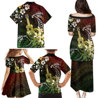 Hawaii Ukulele Family Matching Puletasi and Hawaiian Shirt Polynesian Pattern Mix Hibiscus Reggae Version LT05