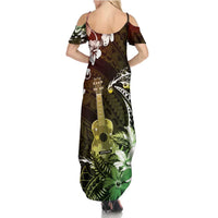 Hawaii Ukulele Family Matching Summer Maxi Dress and Hawaiian Shirt Polynesian Pattern Mix Hibiscus Reggae Version LT05
