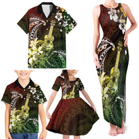 Hawaii Ukulele Family Matching Tank Maxi Dress and Hawaiian Shirt Polynesian Pattern Mix Hibiscus Reggae Version LT05