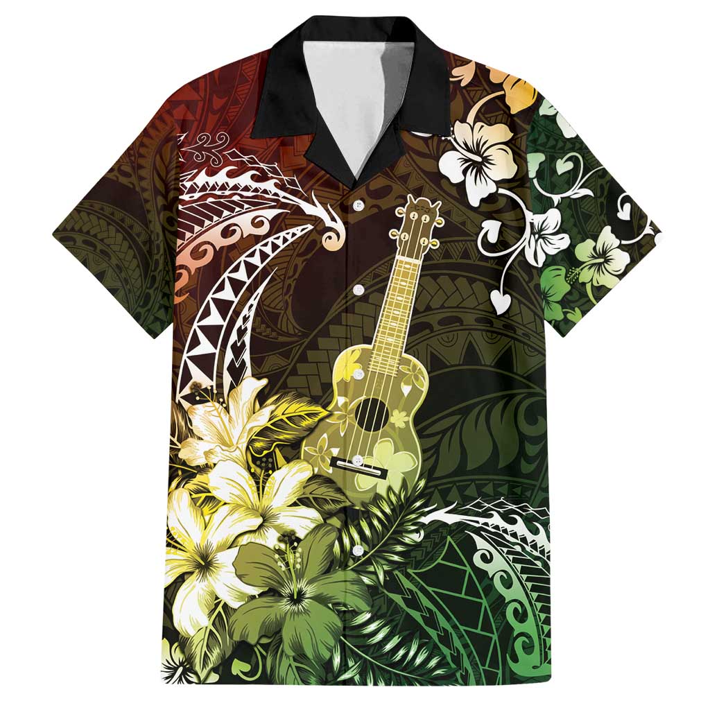 Hawaii Ukulele Family Matching Tank Maxi Dress and Hawaiian Shirt Polynesian Pattern Mix Hibiscus Reggae Version LT05