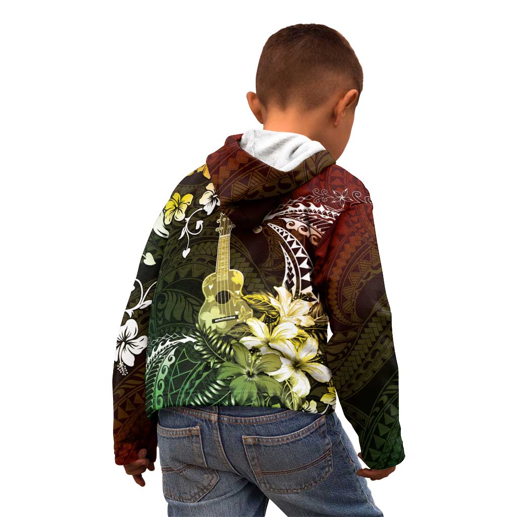 Hawaii Ukulele Kid Hoodie Polynesian Pattern Mix Hibiscus Reggae Version LT05