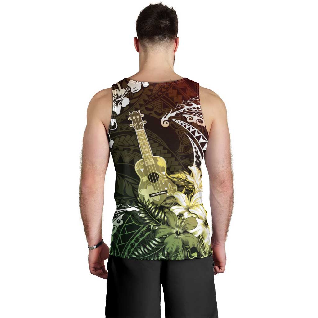 Hawaii Ukulele Men Tank Top Polynesian Pattern Mix Hibiscus Reggae Version LT05