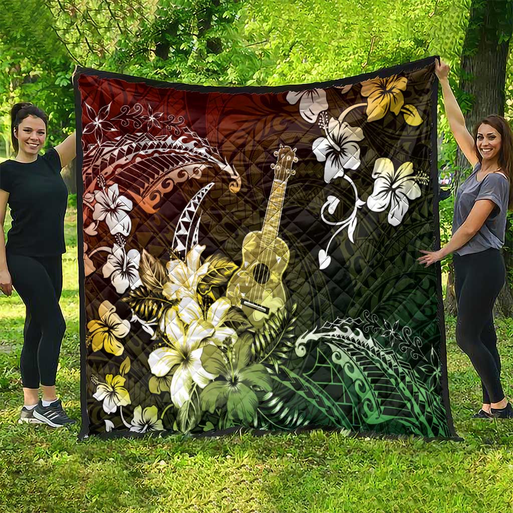 Hawaii Ukulele Quilt Polynesian Pattern Mix Hibiscus Reggae Version