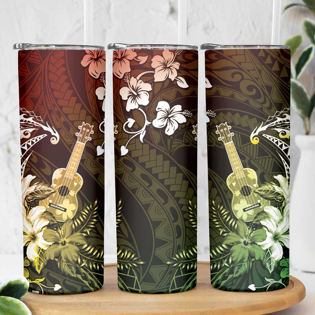 Hawaii Ukulele Skinny Tumbler Polynesian Pattern Mix Hibiscus Reggae Version