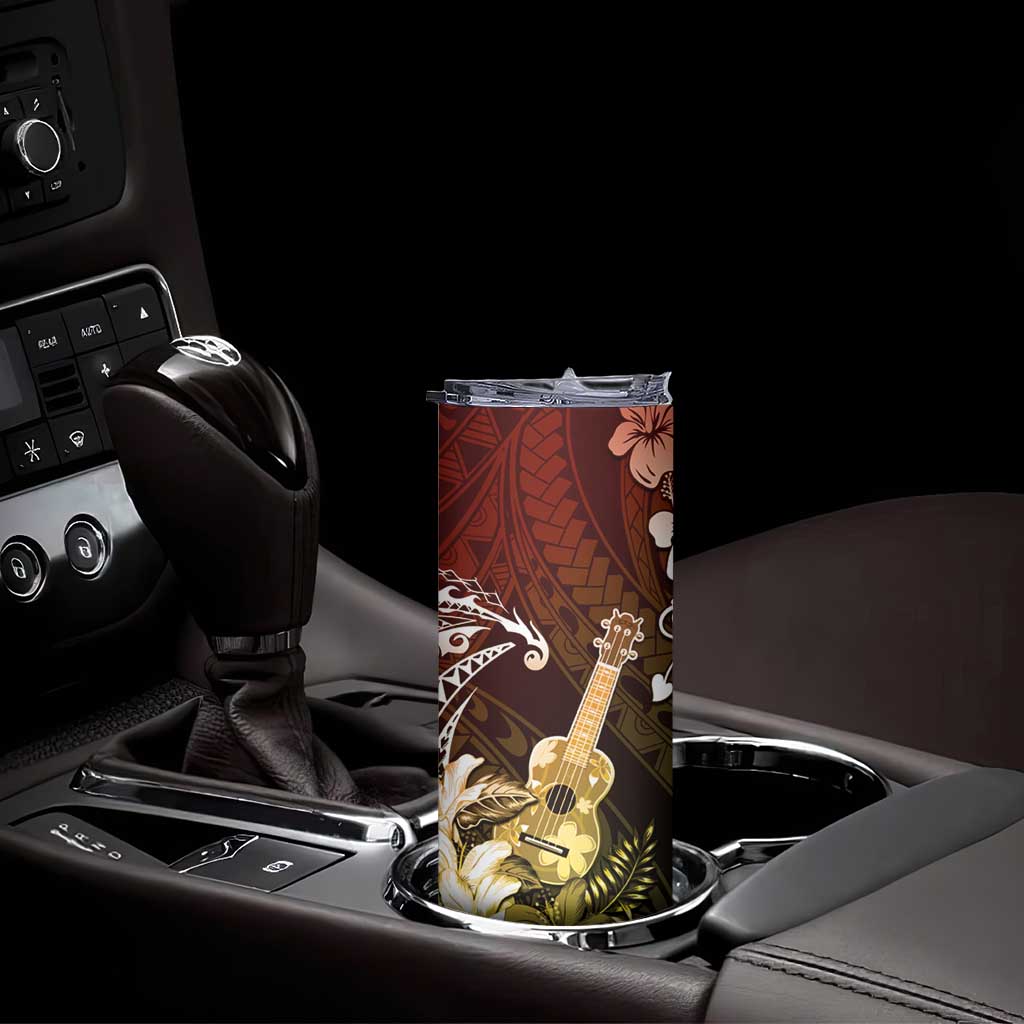 Hawaii Ukulele Skinny Tumbler Polynesian Pattern Mix Hibiscus Reggae Version