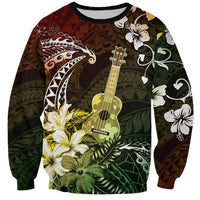Hawaii Ukulele Sweatshirt Polynesian Pattern Mix Hibiscus Reggae Version LT05