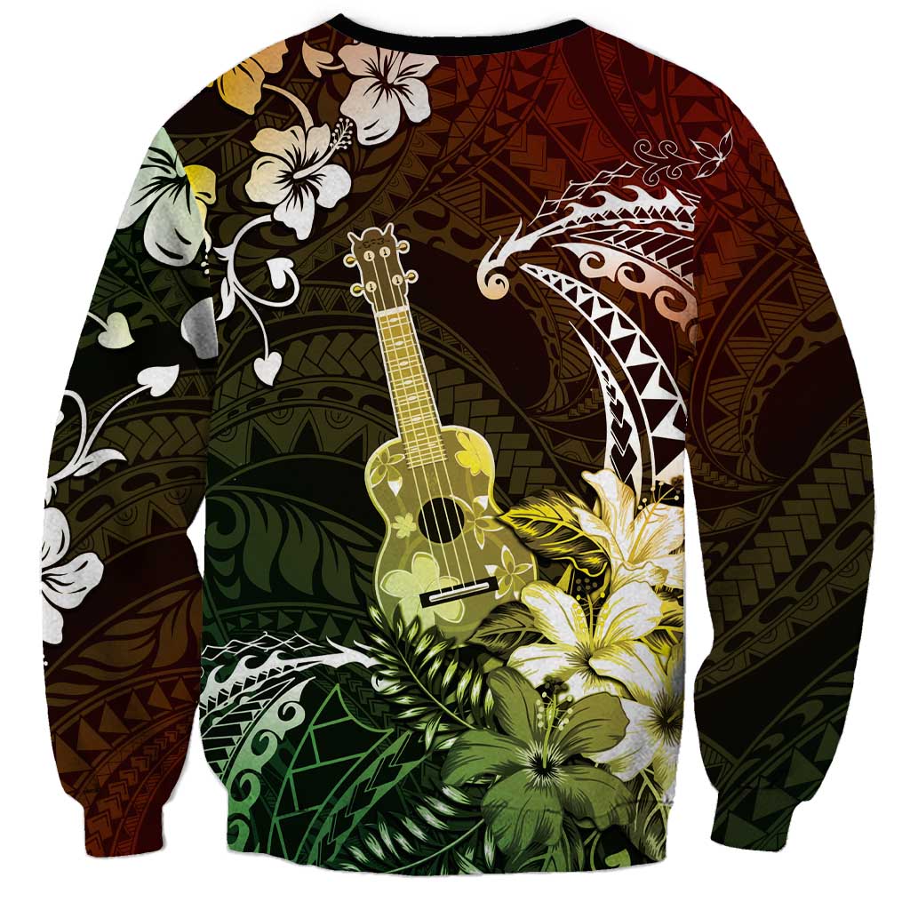 Hawaii Ukulele Sweatshirt Polynesian Pattern Mix Hibiscus Reggae Version LT05