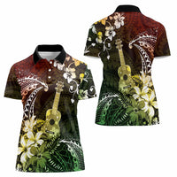 Hawaii Ukulele Women Polo Shirt Polynesian Pattern Mix Hibiscus Reggae Version LT05