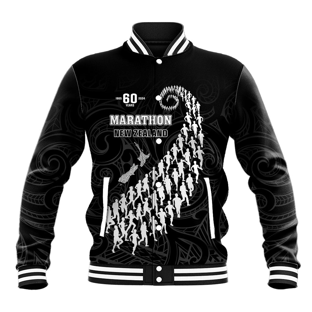 Custom New Zealand Marathon Baseball Jacket Maori Style LT05 Unisex Black - Polynesian Pride