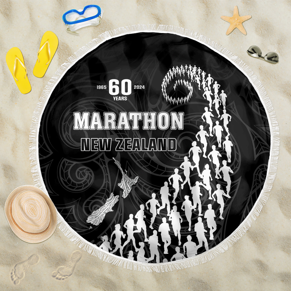 New Zealand Marathon Beach Blanket Maori Style LT05 One Size 150cm Black - Polynesian Pride