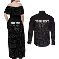 Custom New Zealand Marathon Couples Matching Off Shoulder Maxi Dress and Long Sleeve Button Shirt Maori Style LT05 - Polynesian Pride