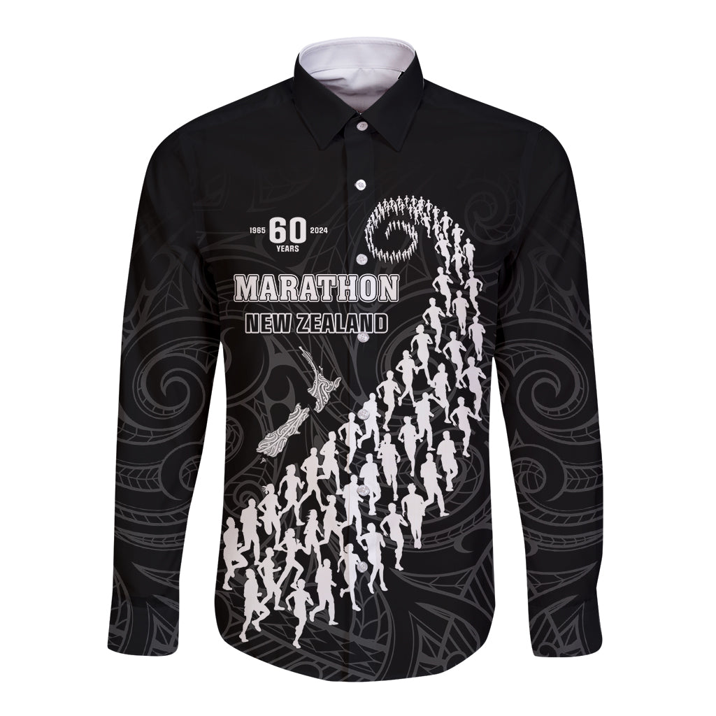 Custom New Zealand Marathon Long Sleeve Button Shirt Maori Style