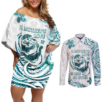 New Zealand Aotearoa Hari Ra Mama Couples Matching Off Shoulder Short Dress and Long Sleeve Button Shirt A Mother's Love Is Like No Otter