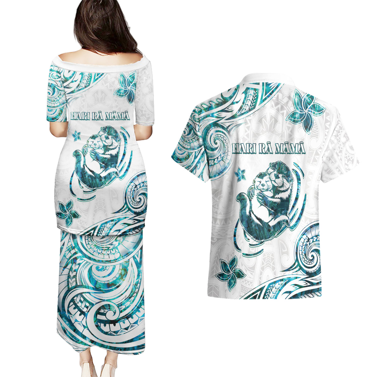 New Zealand Aotearoa Hari Ra Mama Couples Matching Puletasi and Hawaiian Shirt A Mother's Love Is Like No Otter