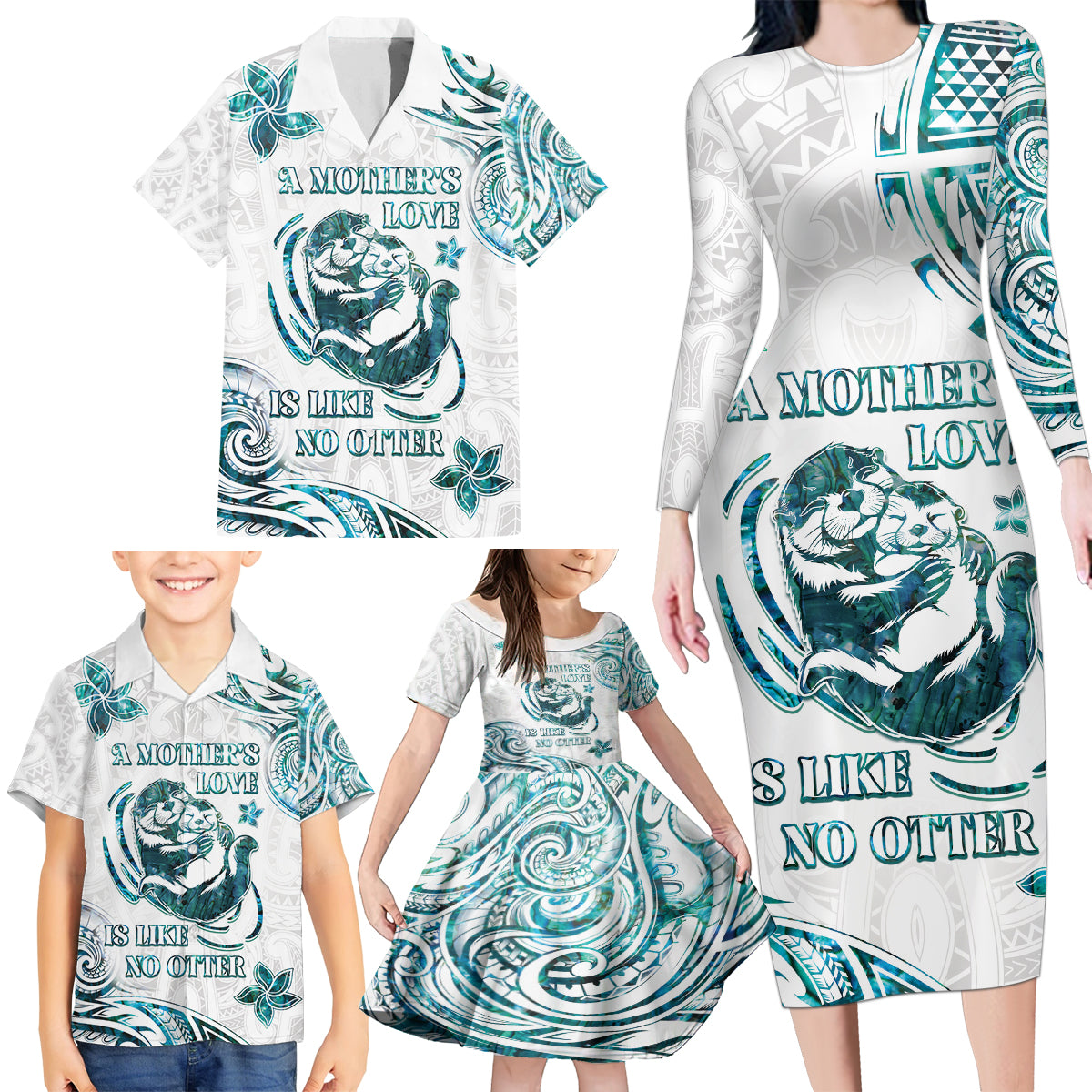 New Zealand Aotearoa Hari Ra Mama Family Matching Long Sleeve Bodycon Dress and Hawaiian Shirt A Mother's Love Is Like No Otter