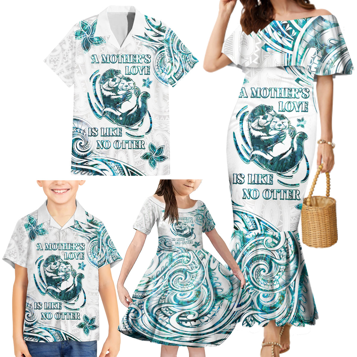 New Zealand Aotearoa Hari Ra Mama Family Matching Mermaid Dress and Hawaiian Shirt A Mother's Love Is Like No Otter