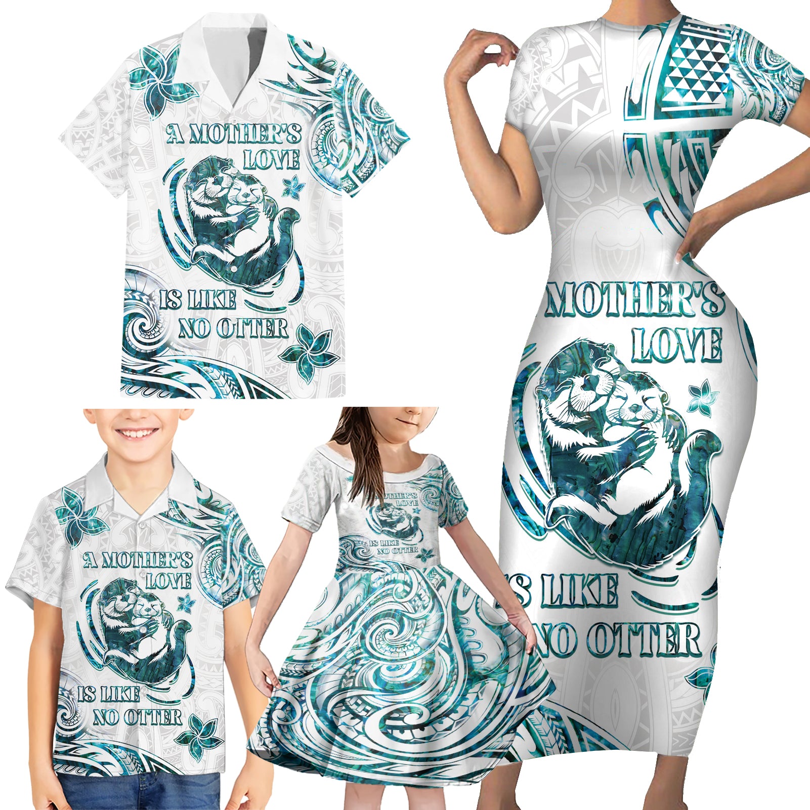 New Zealand Aotearoa Hari Ra Mama Family Matching Short Sleeve Bodycon Dress and Hawaiian Shirt A Mother's Love Is Like No Otter