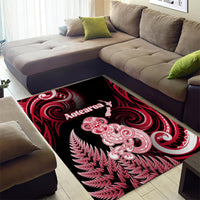 New Zealand Maori Taniwha Area Rug Silver Fern Red Version