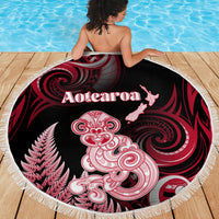 New Zealand Maori Taniwha Beach Blanket Silver Fern Red Version LT05 - Polynesian Pride
