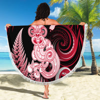 New Zealand Maori Taniwha Beach Blanket Silver Fern Red Version LT05 - Polynesian Pride