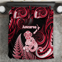 New Zealand Maori Taniwha Bedding Set Silver Fern Red Version