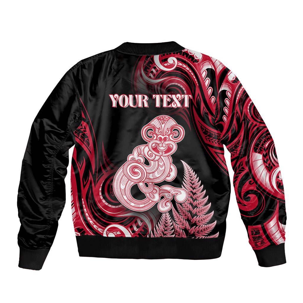 Personalised New Zealand Maori Taniwha Bomber Jacket Silver Fern Red Version LT05 - Polynesian Pride