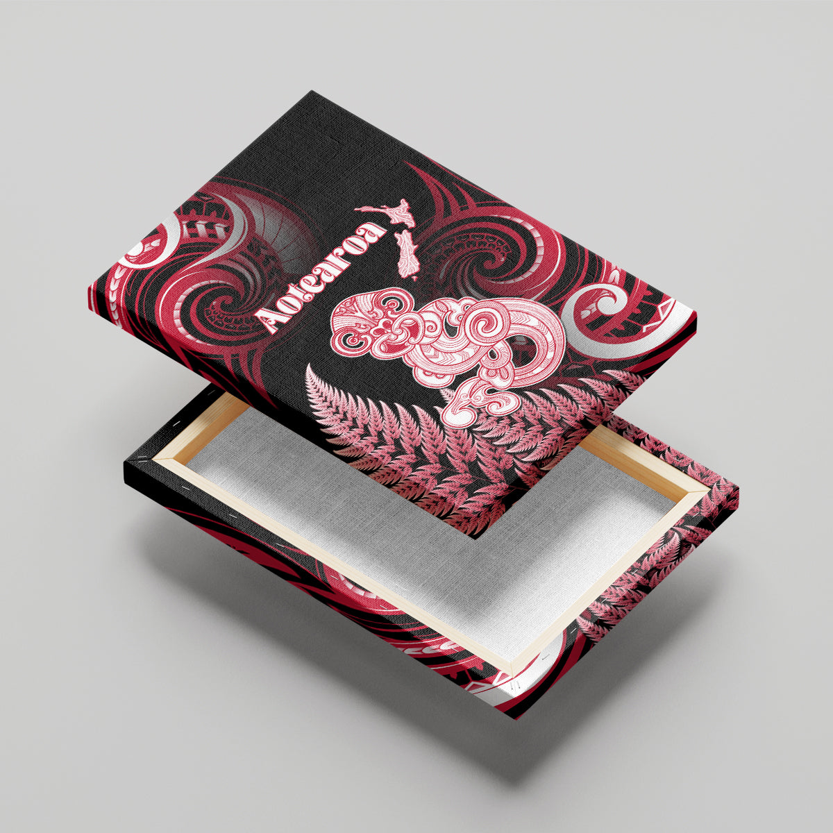 New Zealand Maori Taniwha Canvas Wall Art Silver Fern Red Version LT05 - Polynesian Pride