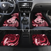 Personalised New Zealand Maori Taniwha Car Mats Silver Fern Red Version LT05 Set 4pcs Red - Polynesian Pride