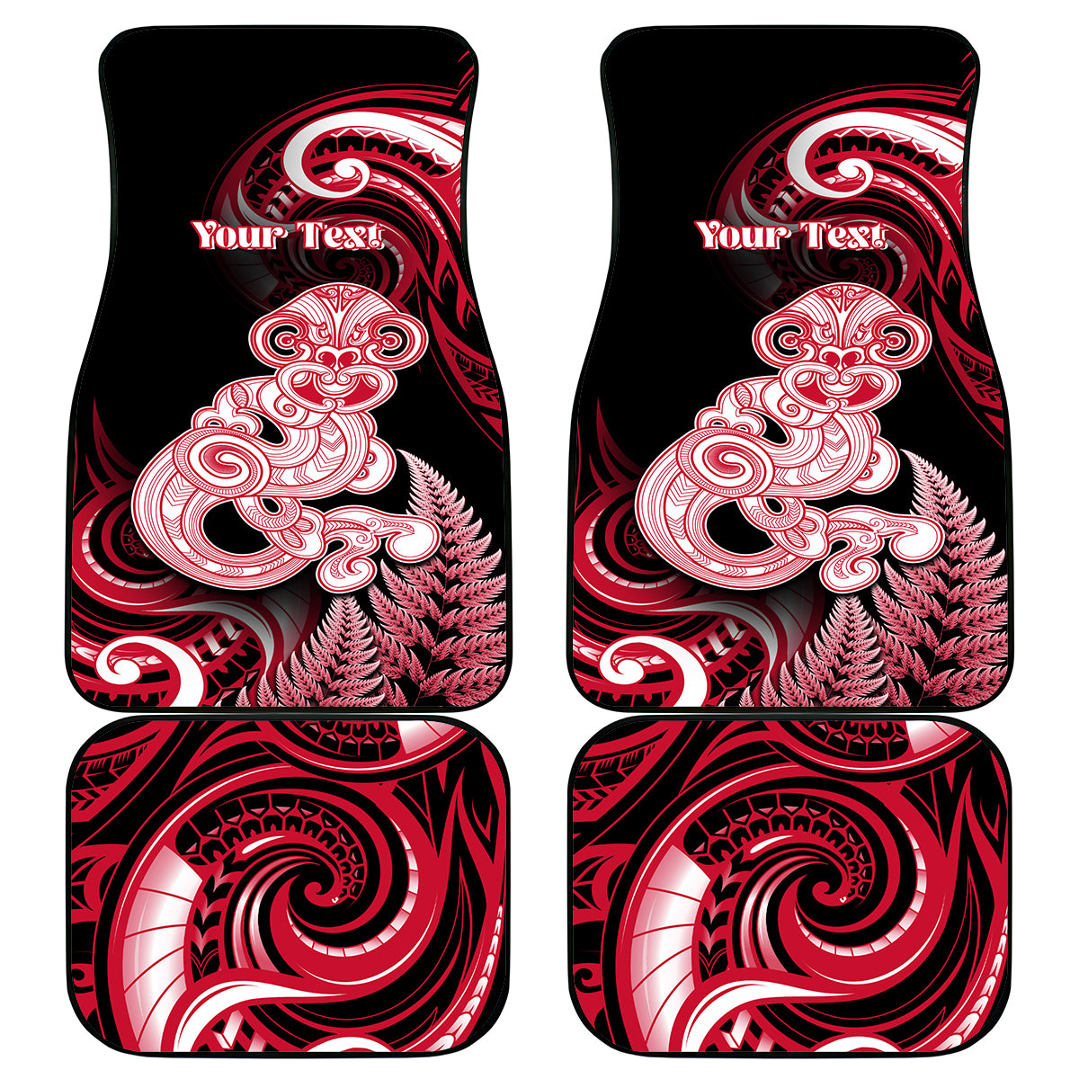 Personalised New Zealand Maori Taniwha Car Mats Silver Fern Red Version LT05 - Polynesian Pride
