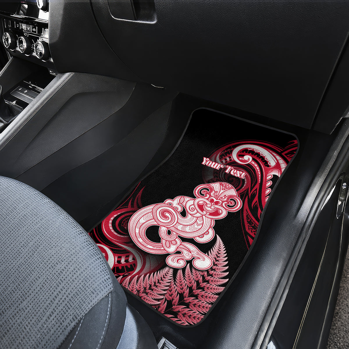Personalised New Zealand Maori Taniwha Car Mats Silver Fern Red Version LT05 - Polynesian Pride