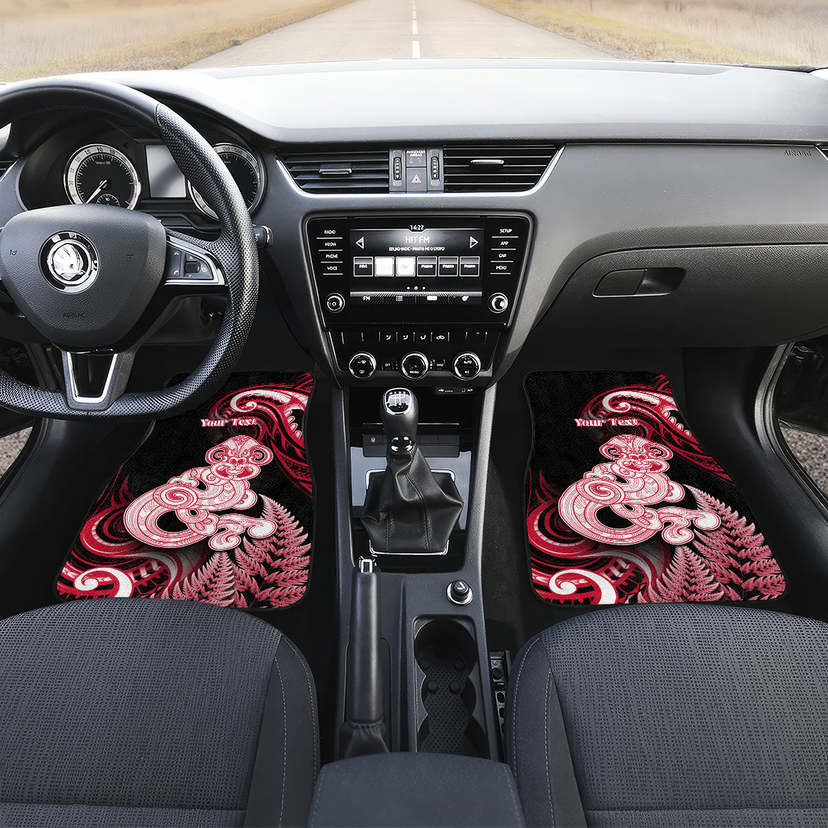 Personalised New Zealand Maori Taniwha Car Mats Silver Fern Red Version LT05 Set 2pcs - Front Red - Polynesian Pride