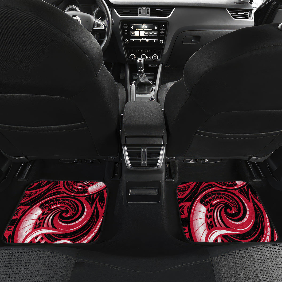 Personalised New Zealand Maori Taniwha Car Mats Silver Fern Red Version LT05 Set 2pcs - Back Red - Polynesian Pride